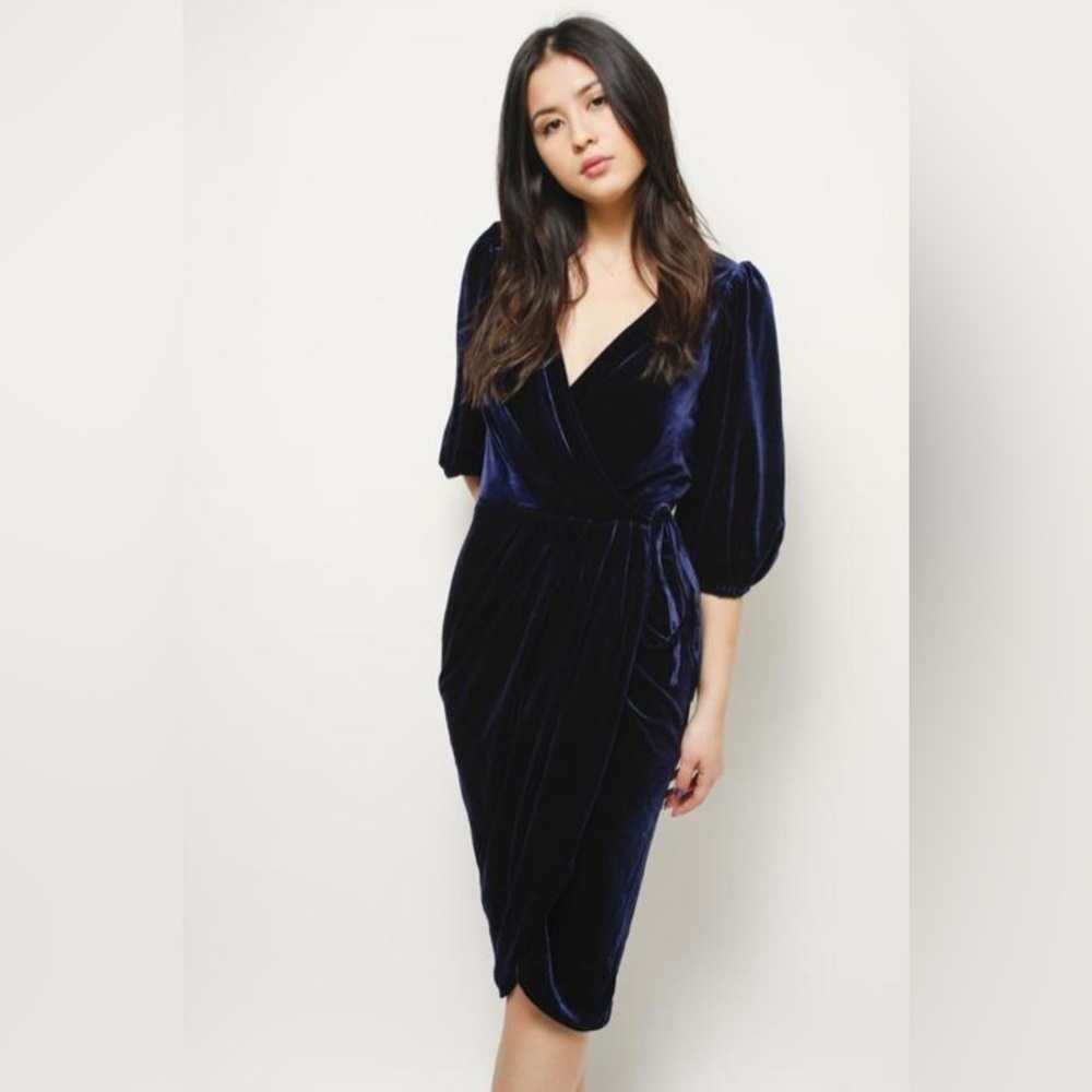 Lucy Paris Catarina Navy Velvet Dress. True Wrap. Sz XS Whimsygoth